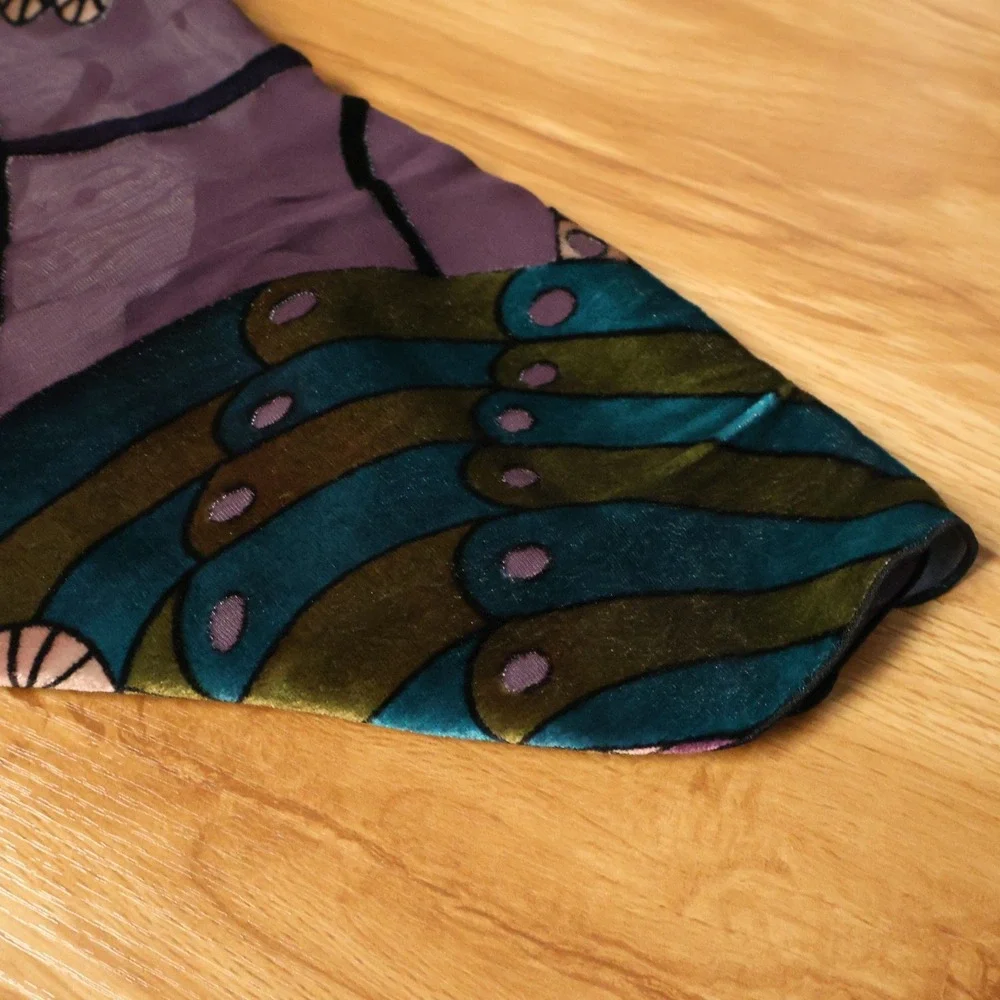 Peacock Velvet Burnoout Scarf Wrap Womens Art Nouveau Artsy Boho Jewel Tone